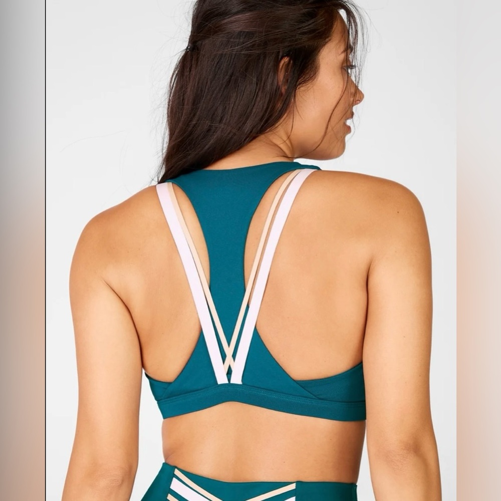 Fabletics Teal Sports Bra with white Straps